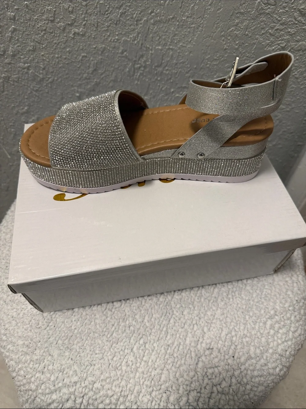 Silver Women's Platform Sandal with Ankle Strap